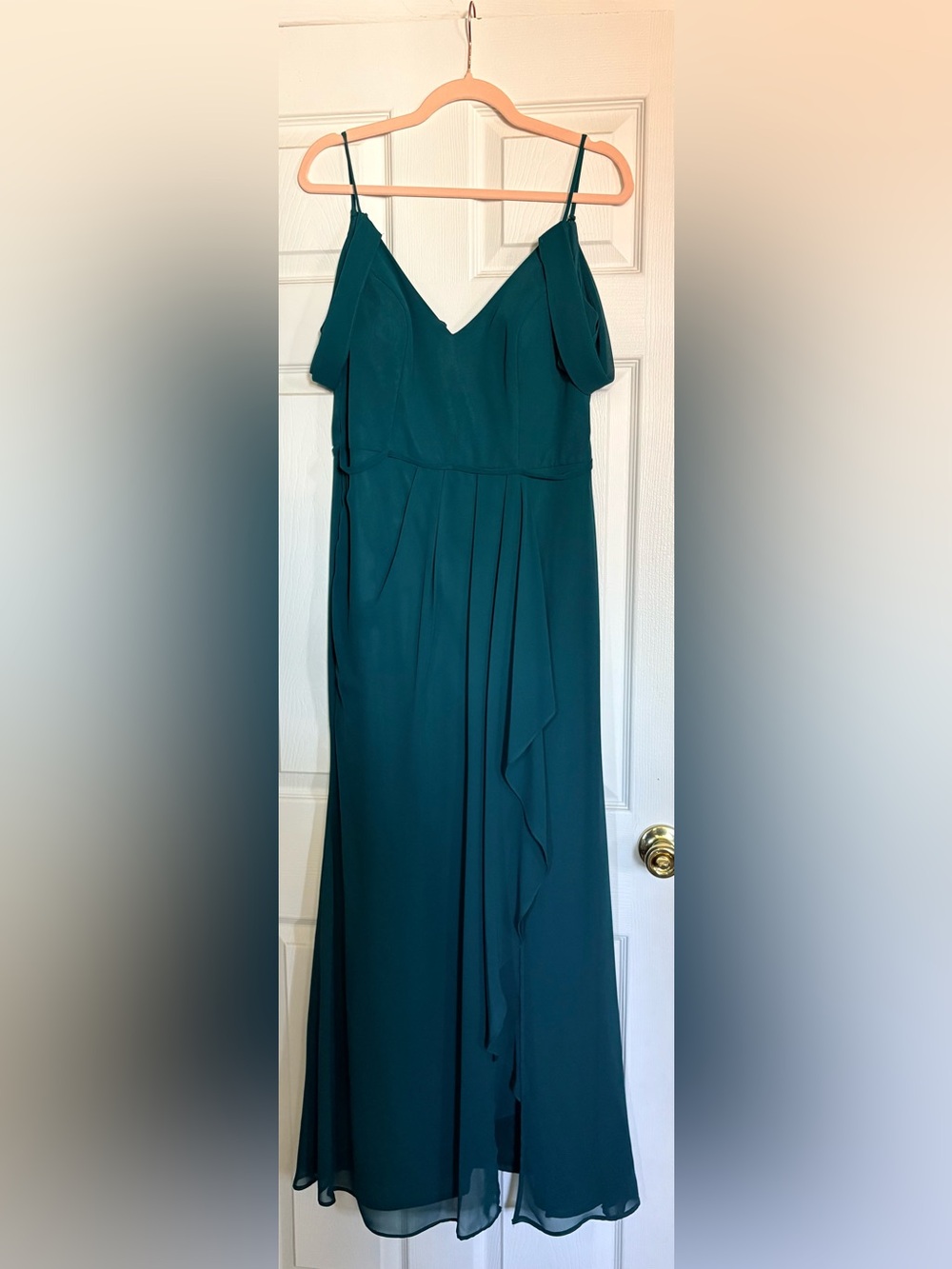 Teal Off-Shoulder Chiffon Maxi Dress for Weddings